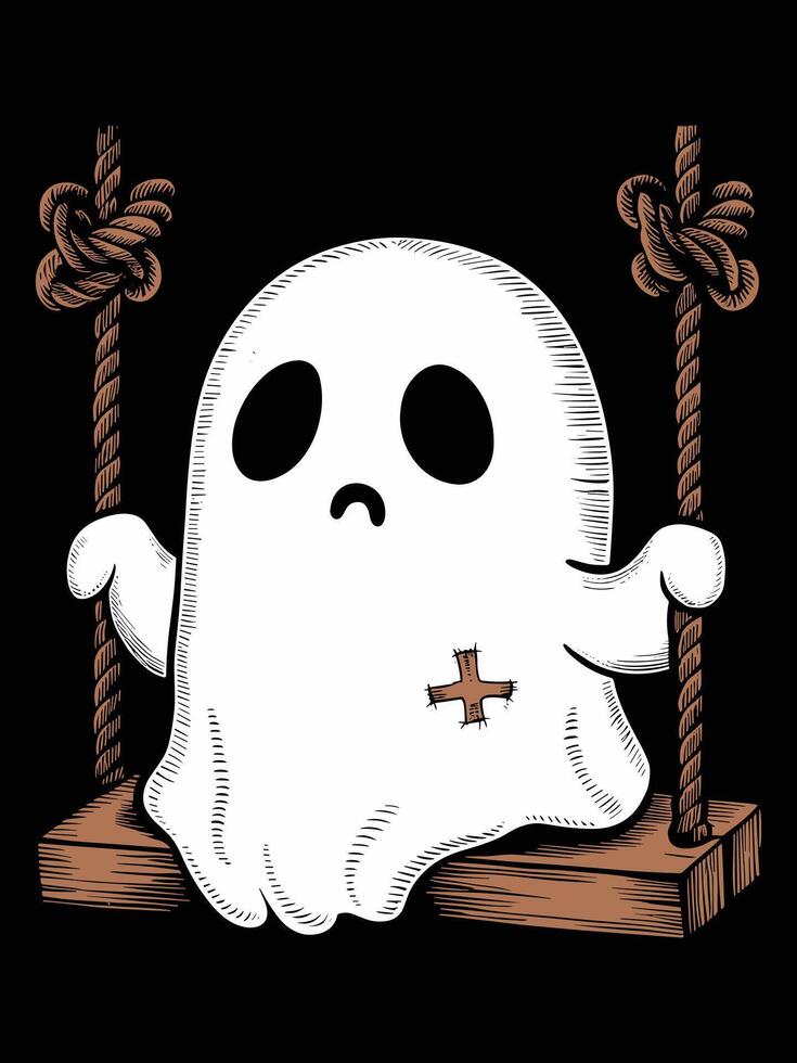 ghost on a swing. Sad ghost vector