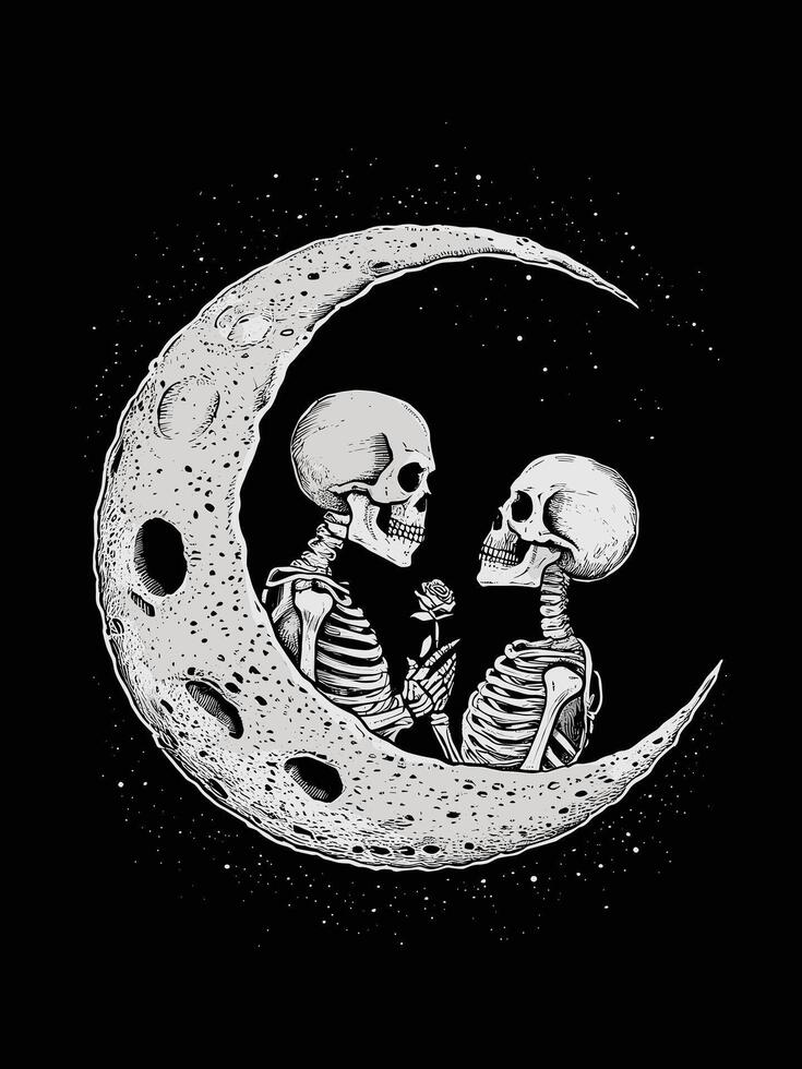Skeleton couple moon vector