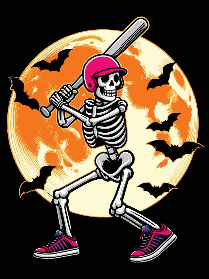 Skeleton playing baseball, softball vector