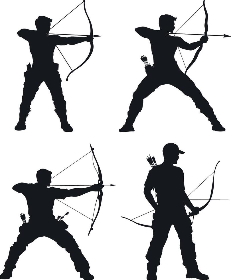 A soldier man practising bow silhouette illustration clipart template military training concept vector
