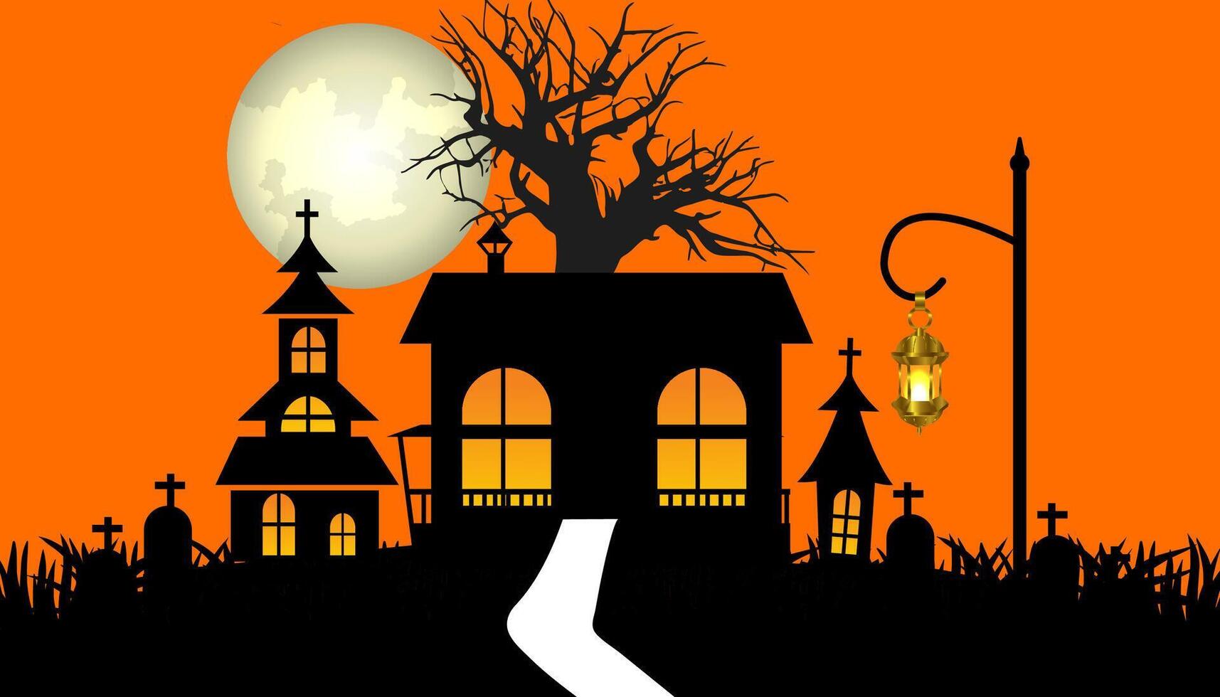 Graveyard silhouette halloween Abstract Background. vector