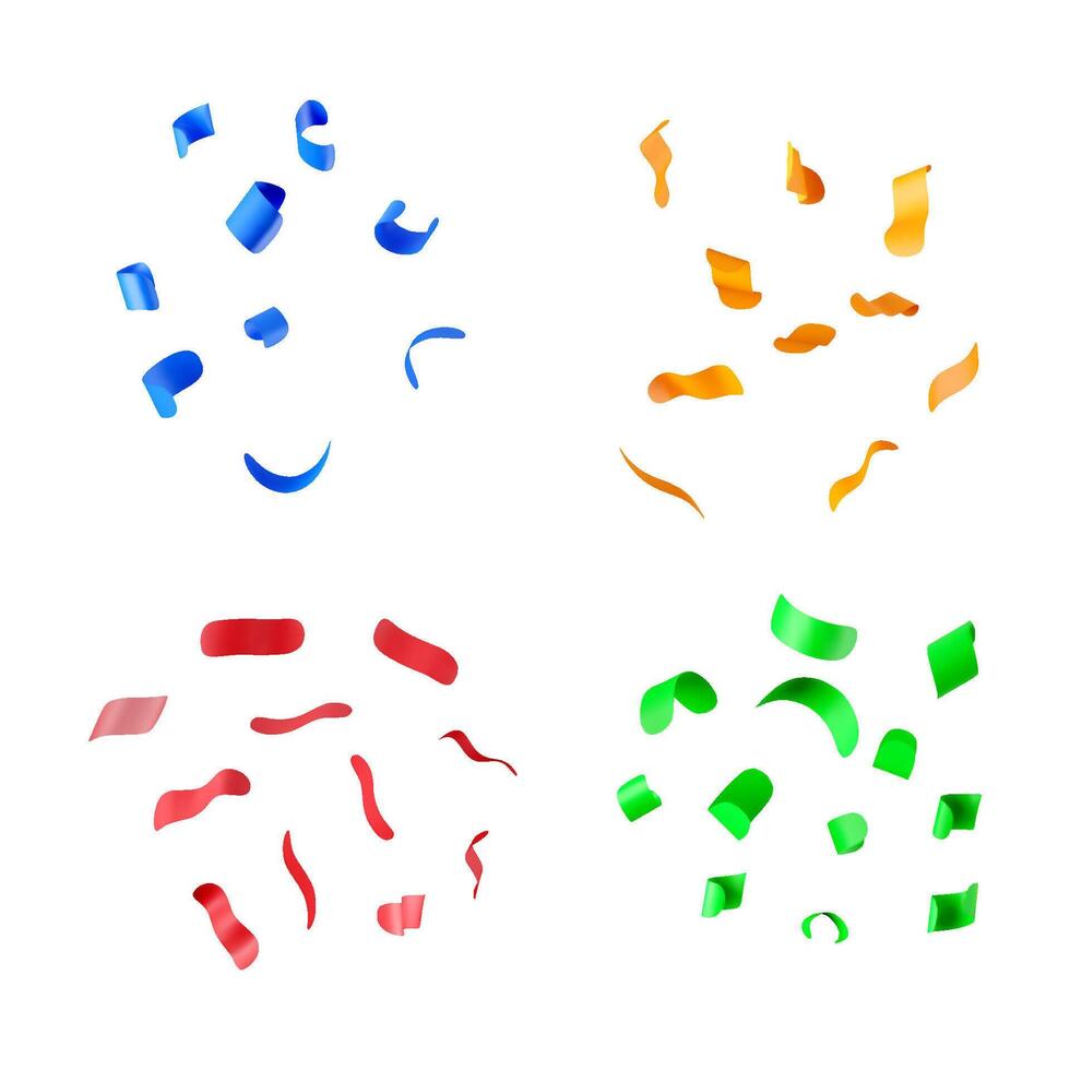 3D party confetti set isolated on white. Render color confetti collection. vector