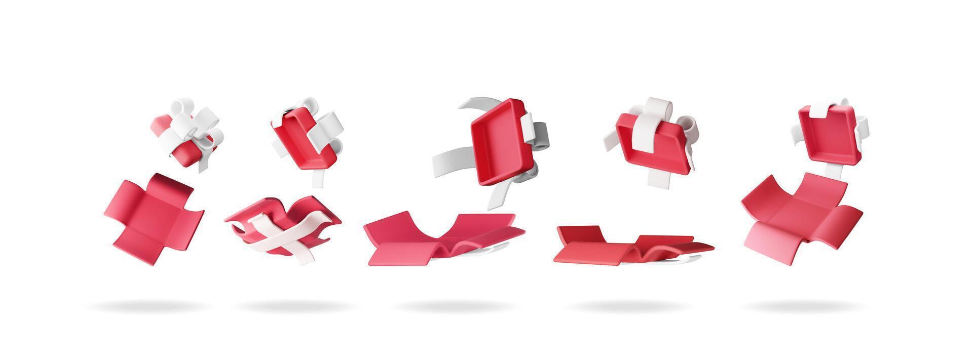 3D open gift box set isolated. Render collection of colorful box vector