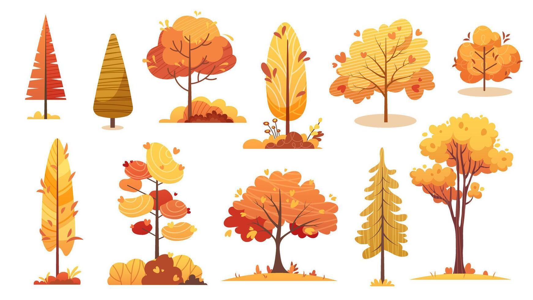 Set of colourful autumn trees on white background. elements for design, hello autumn vector