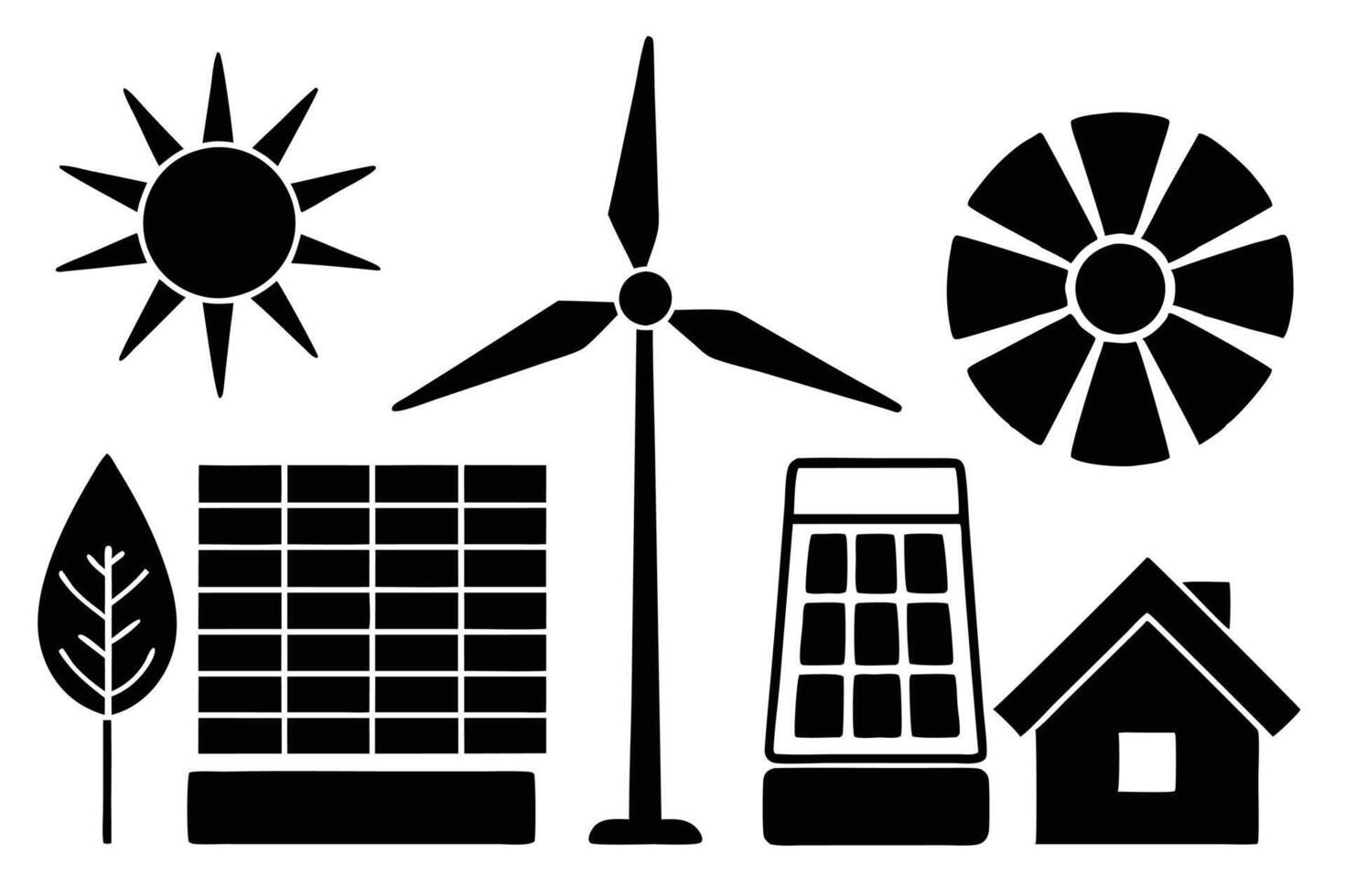 Green Energy Collection - Solar Panels and Wind Turbines Illustration vector