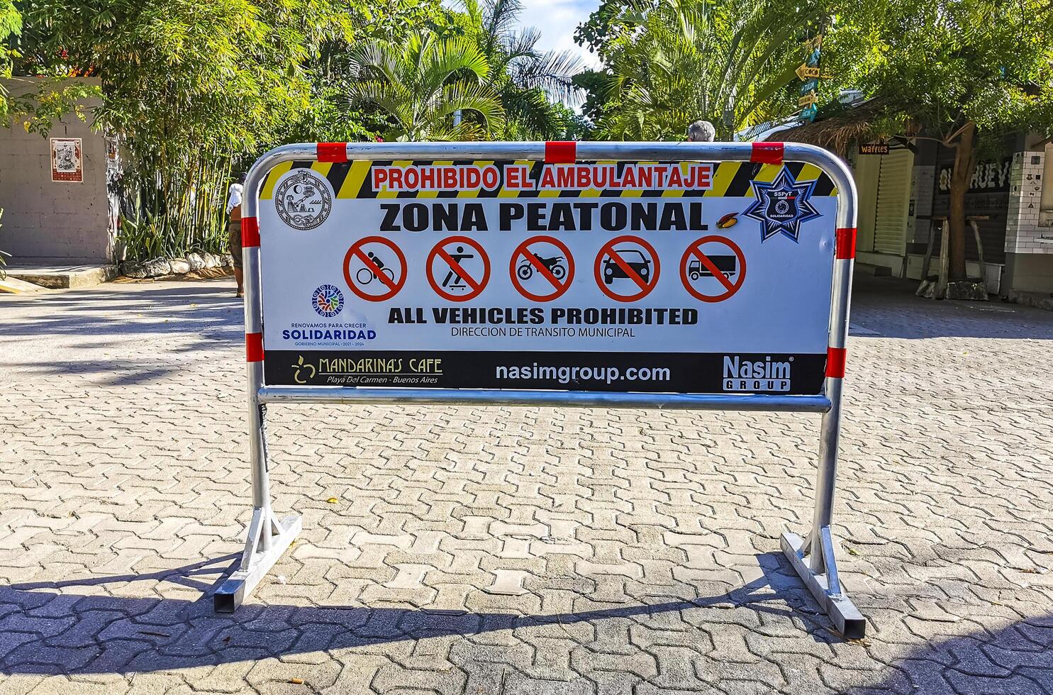 Playa del Carmen Quintana Roo Mexico 2022 Barrier for vehicles on pedestrian street in Mexico. photo