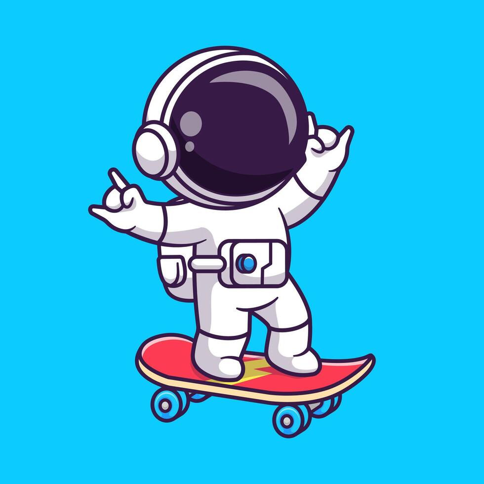 Cute Astronaut Standing On Skateboard With Metal Hand Cartoon vector