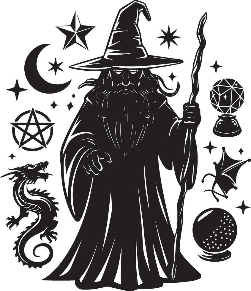 wizard art silhouette with white background vector