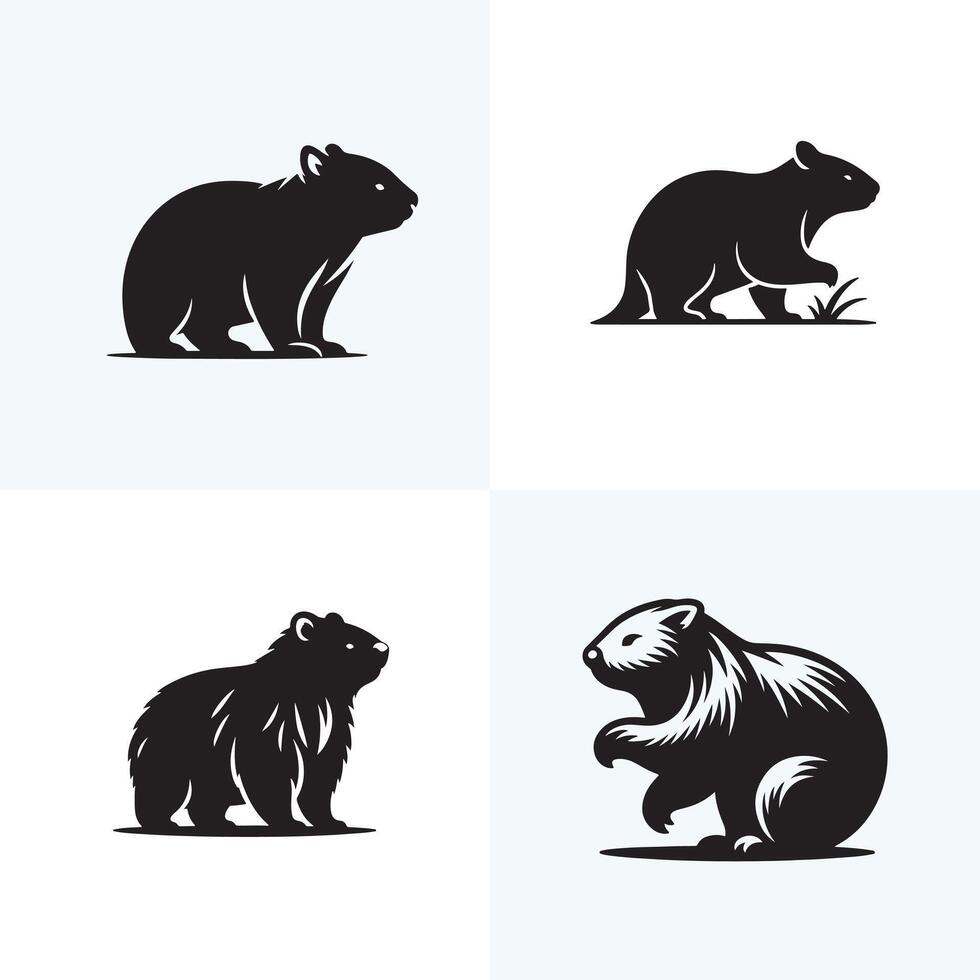 Wombat set of silhouettes vector