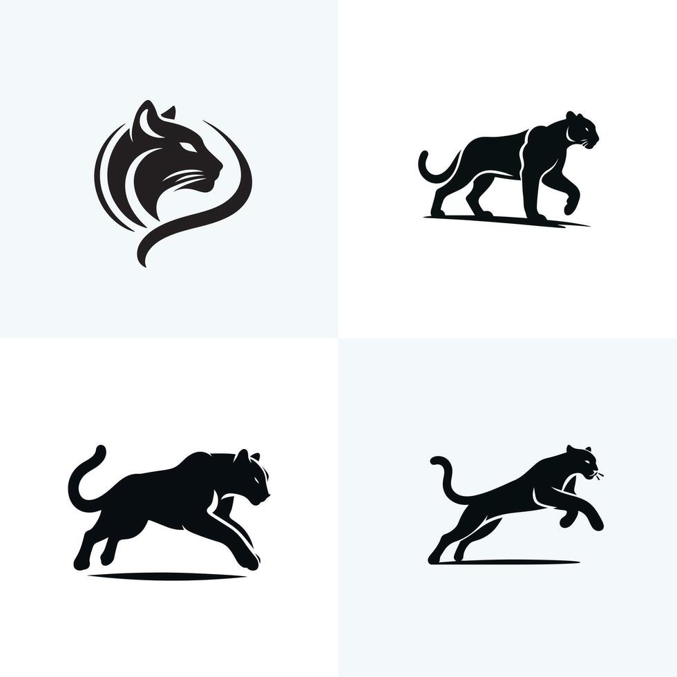 set of puma silhouettes vector