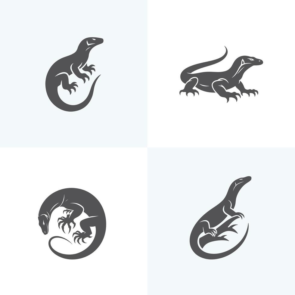set of silhouettes of Komodo Dragon vector