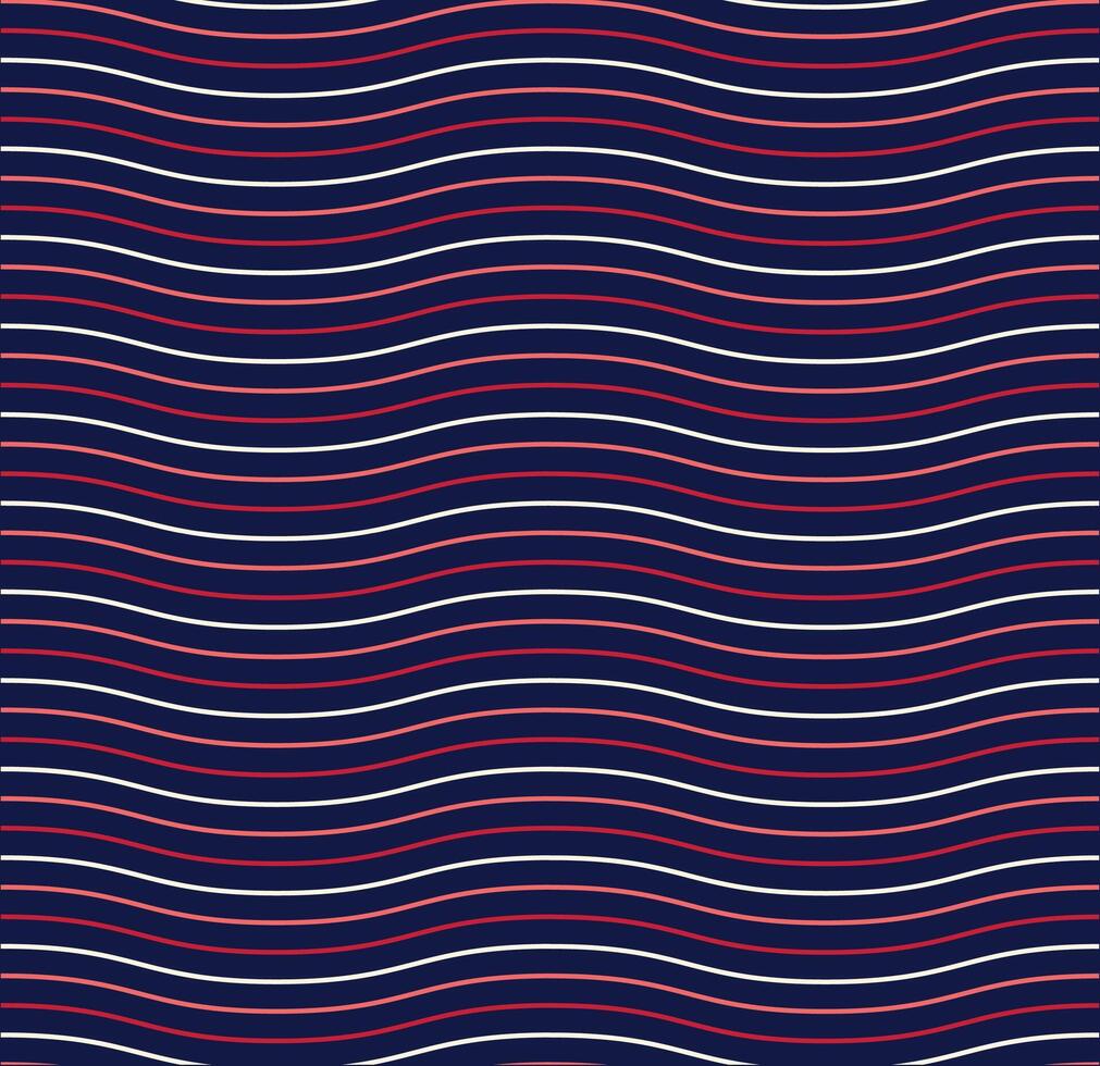 A seamless wavy line pattern featuring thin, undulating lines in red, white, and blue against a dark background. The repetitive, flowing design creates a dynamic and visually engaging texture vector