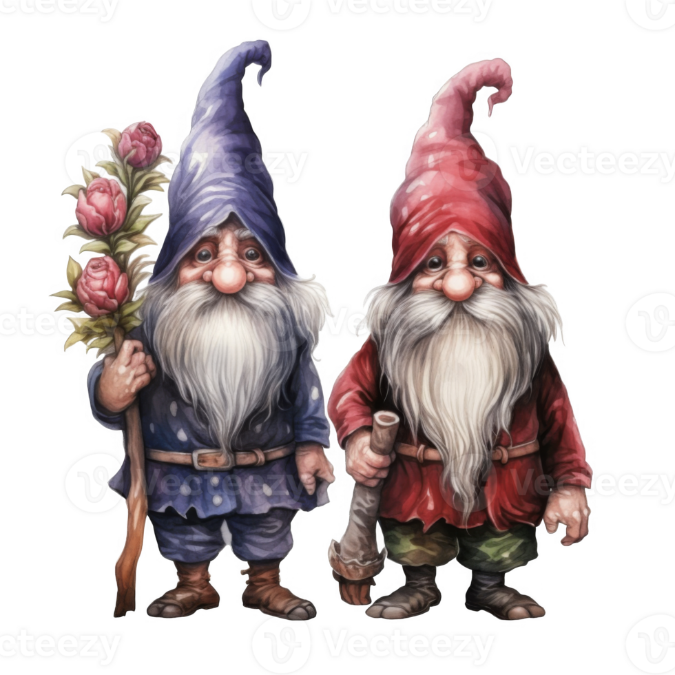 Two Gnomes with Long White Beards and Pointed Hats png