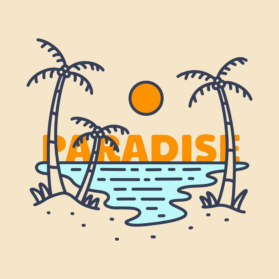 Paradise on the summer beach design for t-shirt, badge, and sticker illustration vector