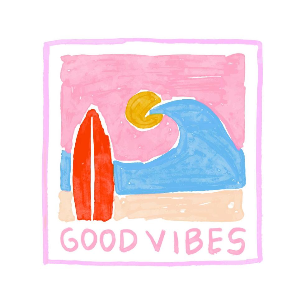 Hand drawing style of the summer good vibes themes for t-shirt, badge, and sticker illustration vector
