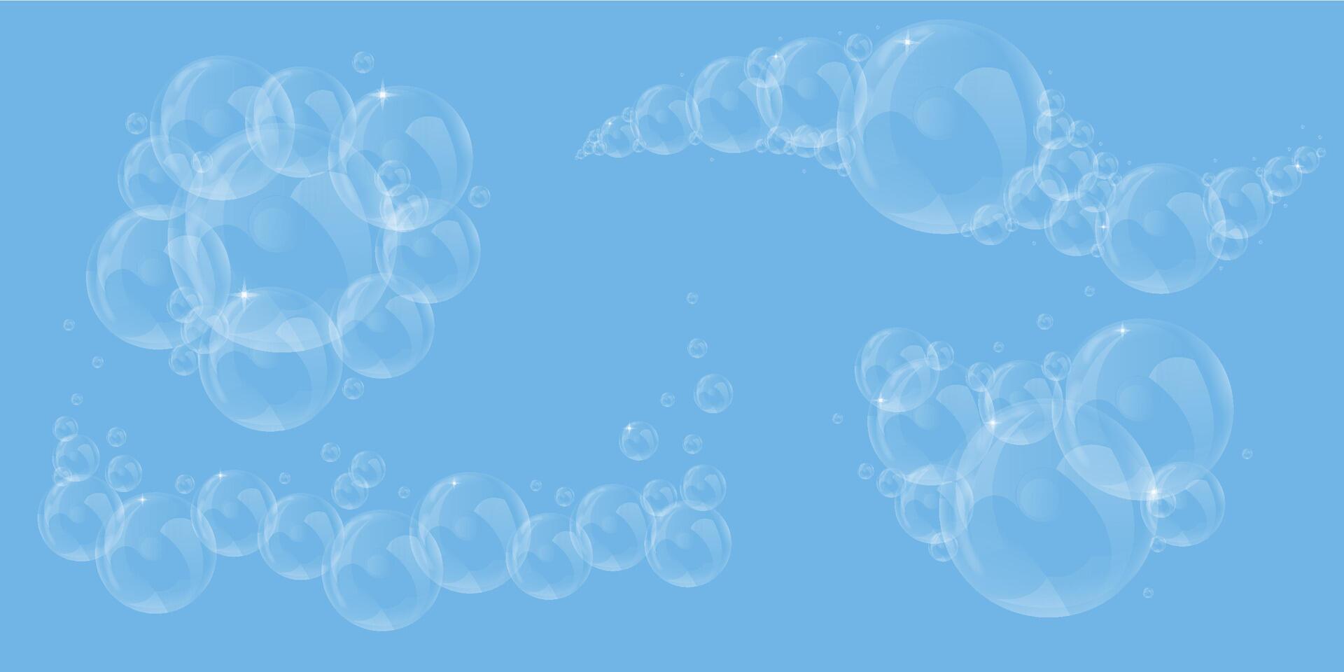Cute soap bubble. Realistic soap bubble, glare. Foam bubbles. Powder and soap, detergent. vector