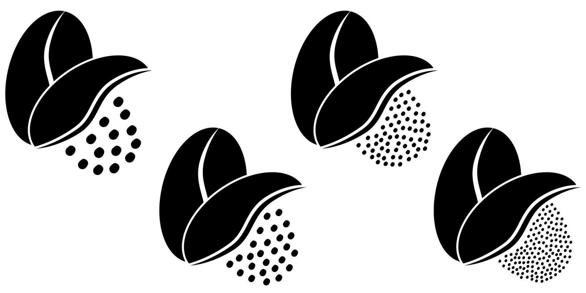 Cartoon roasted coffee beans pictogram. Coffee bean grind, size chart grains. For mug or cup. For coffee percolator. Coarse, medium or fine progress bar, loading. Manual coffee grinder. vector