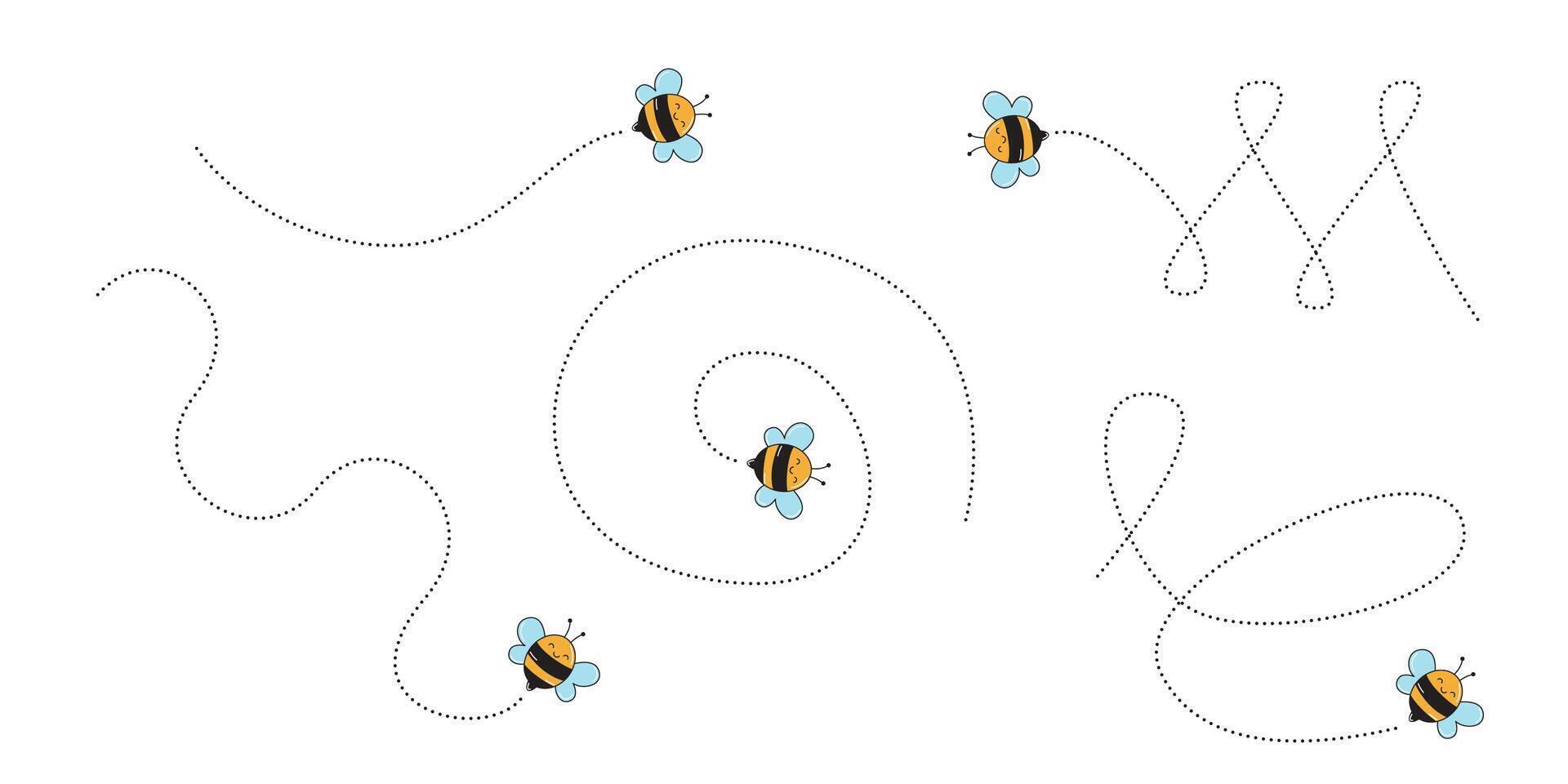 A Delightful Dance of Bees. Intricate Flight Paths Weaving Loops, Swirls, and Hearts in the Air vector