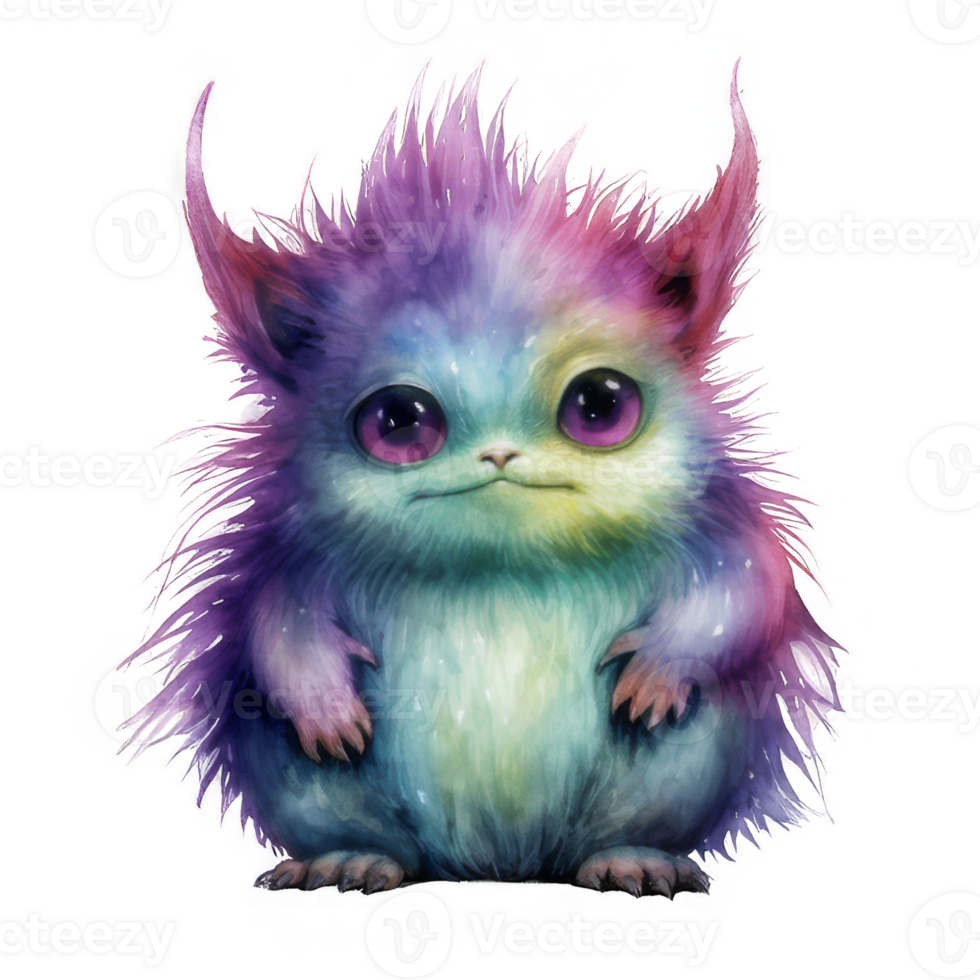 A Fluffy, Multicolored, Cartoon-Style Creature with Big Eyes png
