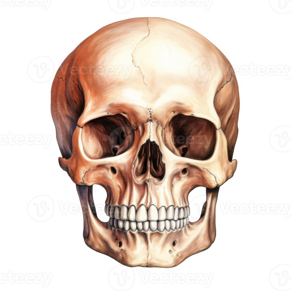 Detailed Illustration of a Human Skull with Teeth png