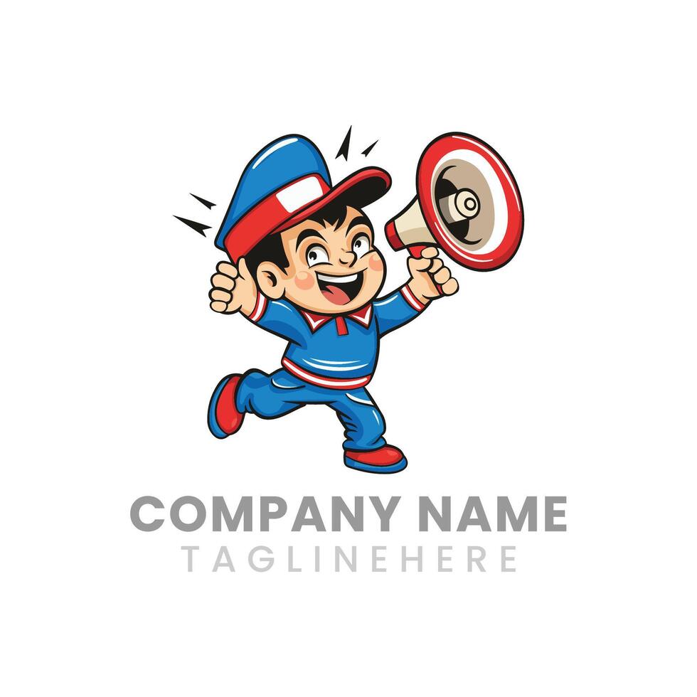 Mascot of a delivery boy shouting in megaphone vector