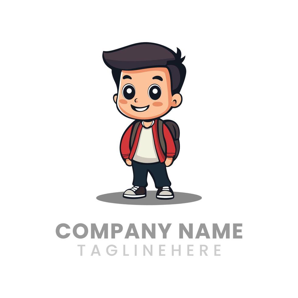 Mascot of happy boy wearing his schoolbag behind and going to school vector