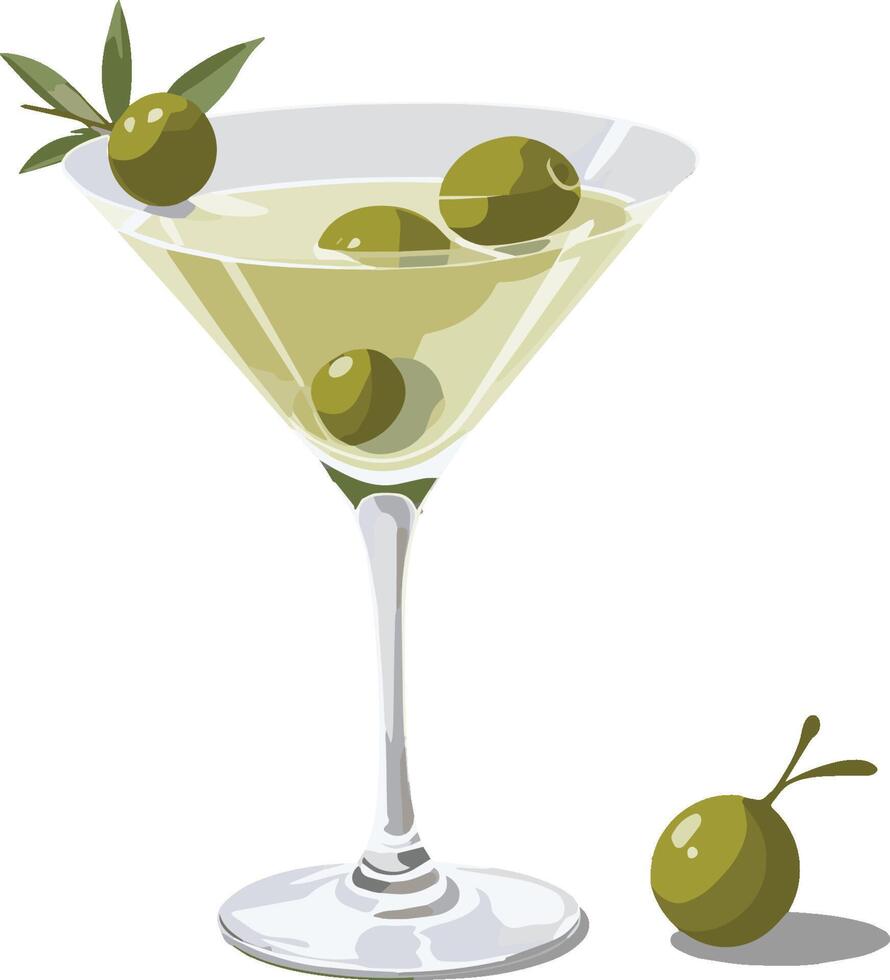 martini cóctel con aceituna, plano ilustración aislado en blanco vector