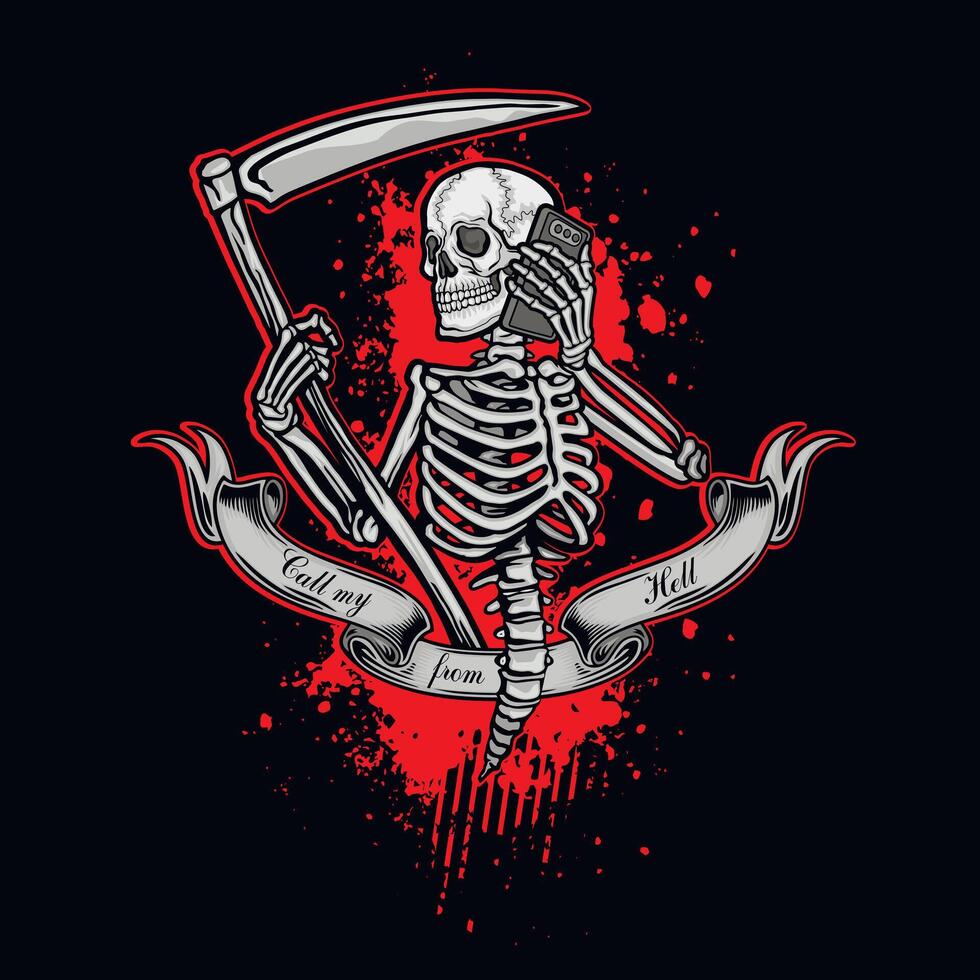 t-shirt design, skeleton with scythe vector