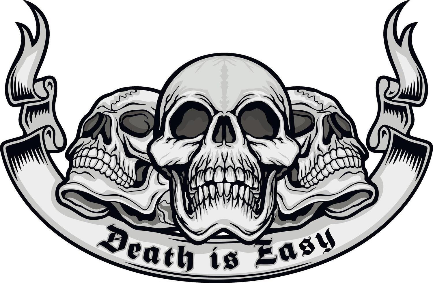 Gothic sign with three skulls, grunge vintage design t shirts vector