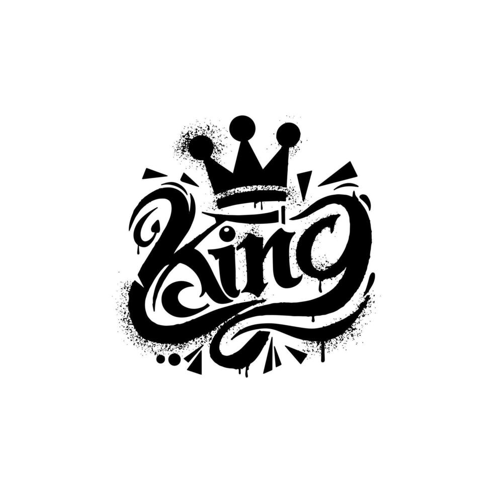 word KING with crown, graffiti art isolated on white background. vector