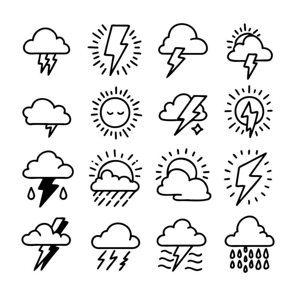 Illustration set of weather doodle elements, for design purposes vector
