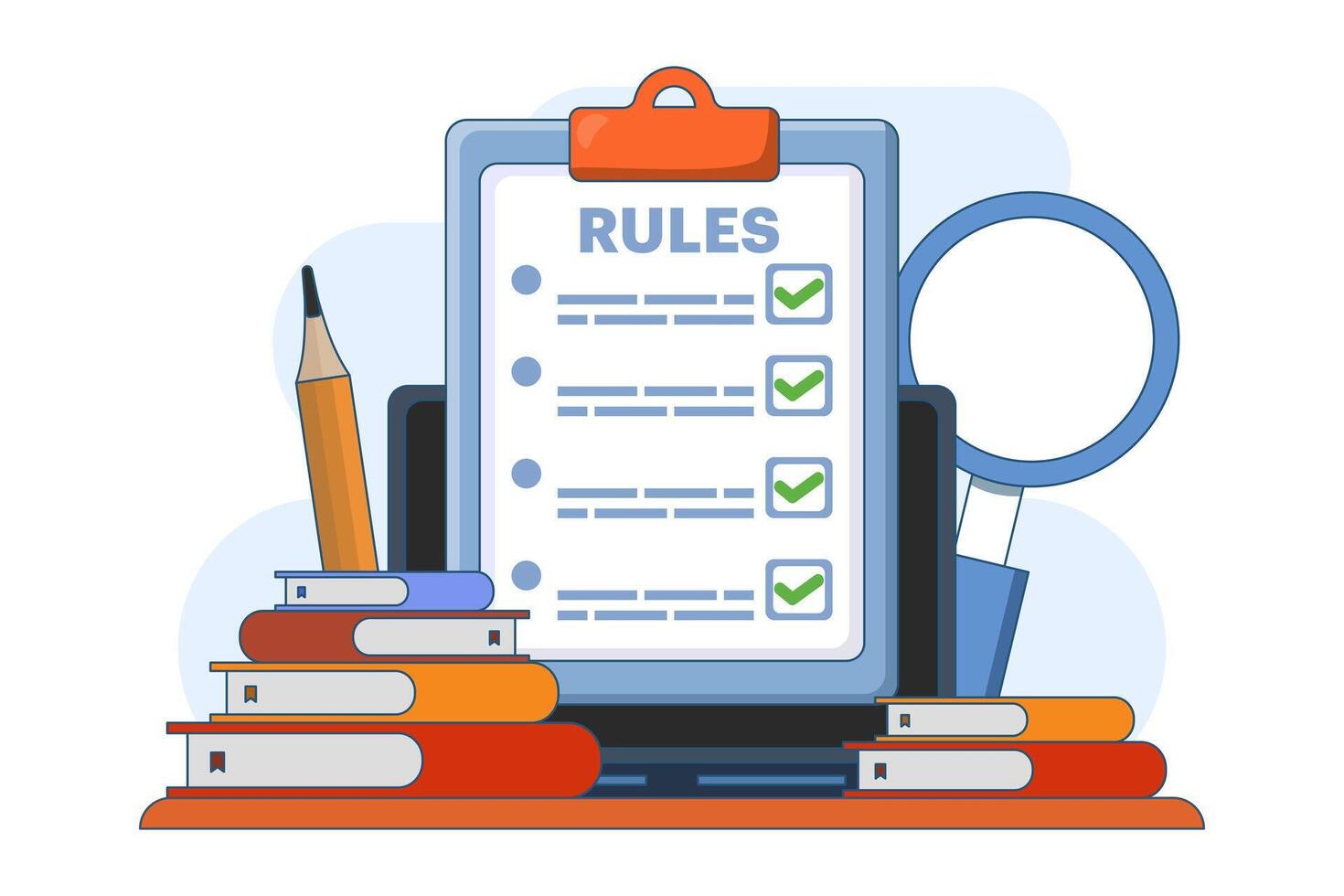 Company policy concept about rules, discussing company rules and regulations, Agreement, Corporate law and business ethics, Compliance, flat illustration on background. vector