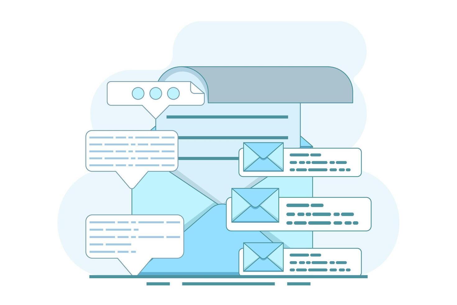 el concepto de enviando y recepción correo electrónico mensajes, social redes, charlar. correo electrónico servicios con correspondencia entrega. correo electrónico servicios con correspondencia entrega, correo mensajes, y marketing. vector