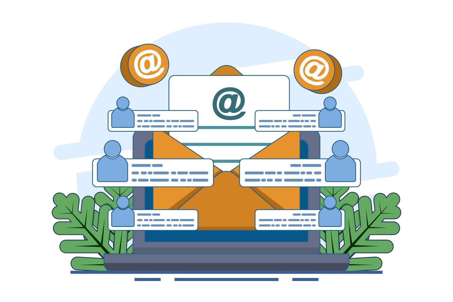 Email marketing concept, Online business strategy, Advertising, Email newsletter, messages, Marketing materials for landing pages, web banners, social media, infographics. Flat illustration. vector