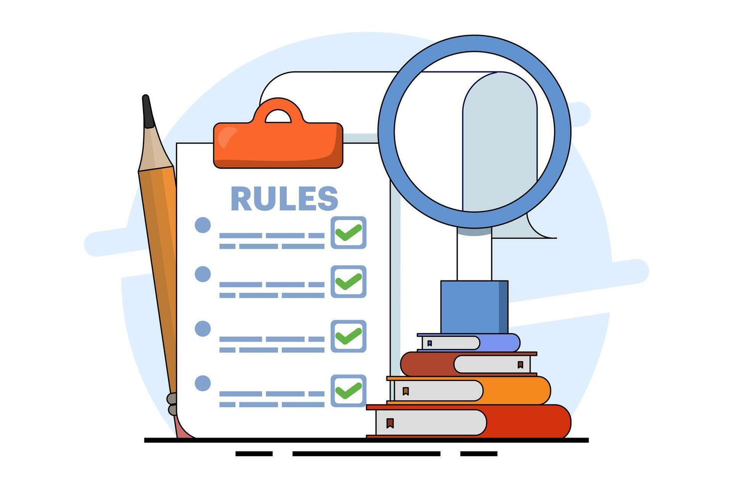 Company policy concept about rules, discussing company rules and regulations, Agreement, Corporate law and business ethics, Compliance, flat illustration on background. vector