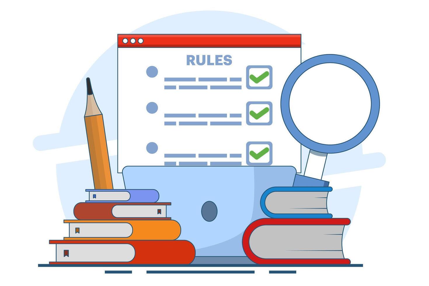 Company policy concept about rules, discussing company rules and regulations, Agreement, Corporate law and business ethics, Compliance, flat illustration on background. vector