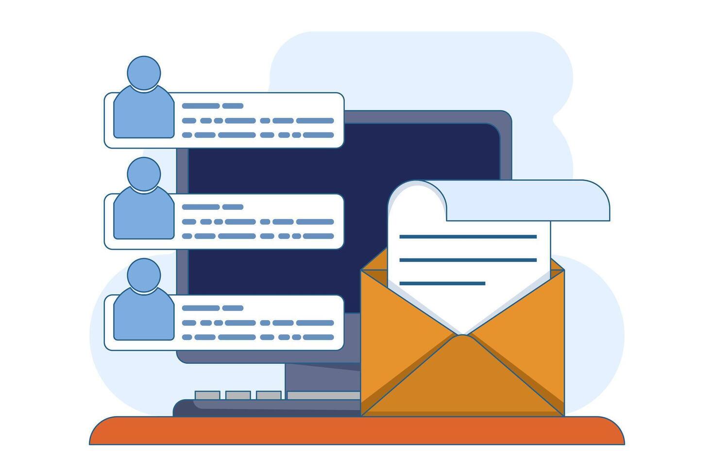 Email marketing concept, Online business strategy, Advertising, Email newsletter, messages, Marketing materials for landing pages, web banners, social media, infographics. Flat illustration. vector