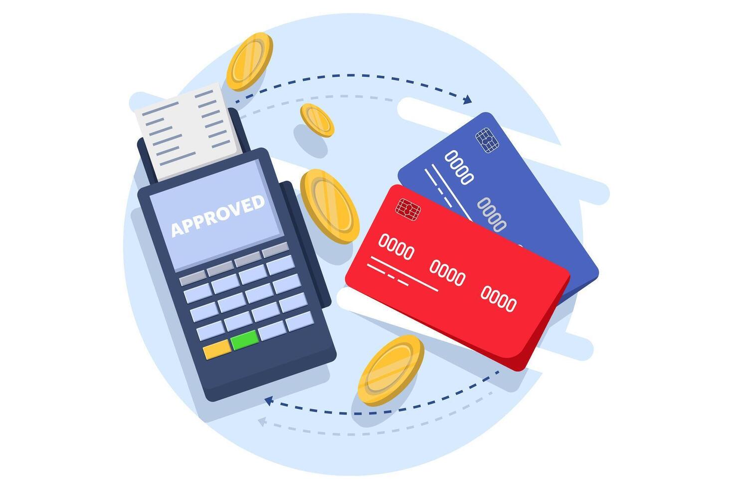 Concept of postal terminal and payment system, Purchase of goods and payment through the terminal. Payment card in the terminal and cash prescription, non-cash transactions. Flat illustration. vector