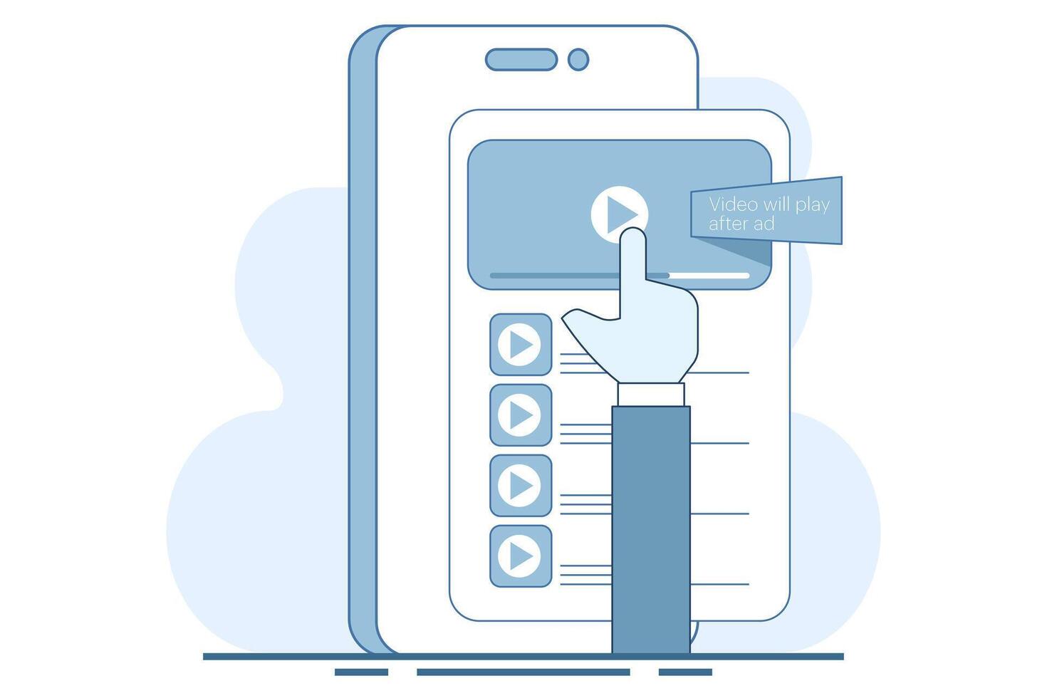 Non-skippable in-stream ad concept. Short ad that viewers have to watch before or during the . Inbound digital marketing business promotion with online broadcasting, illustration. vector