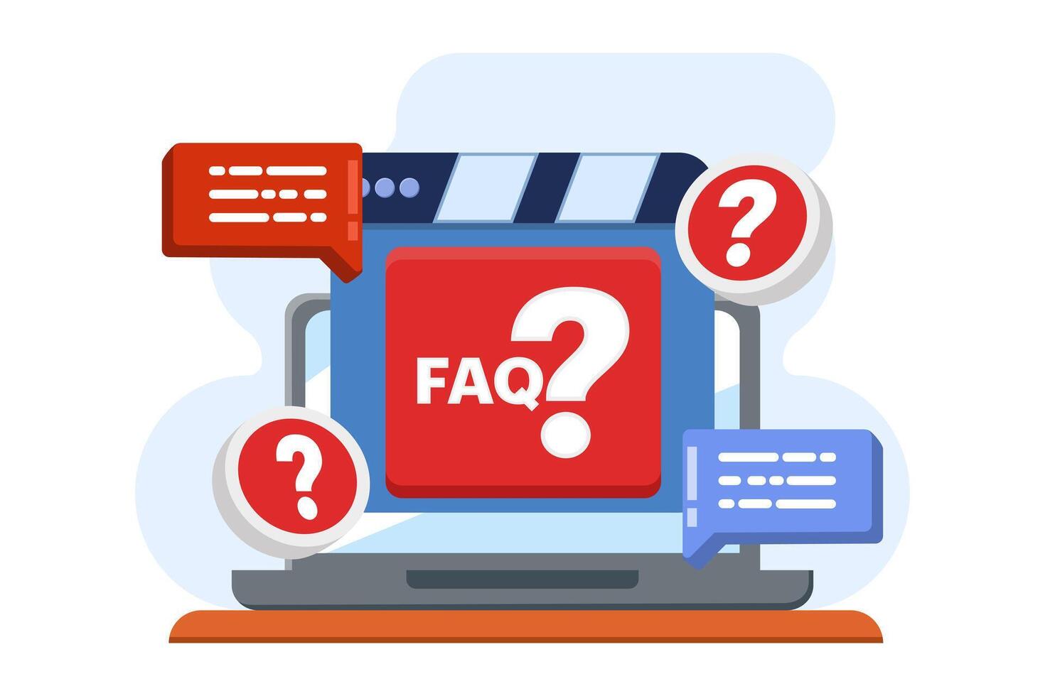 frequently asked questions concept, FAQ when contacting support. User asking question in support chat. reading user manual. contact us, manual, faq, question, answer. flat . vector