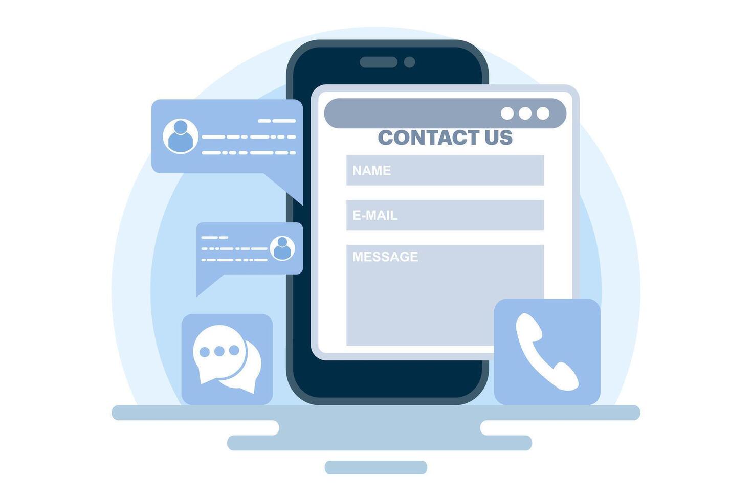 Customer support concept, customer service, online support, help desk, contact us form. Contact us, Customer care service, Online support, Hotline, Help desk. Flat illustration. vector