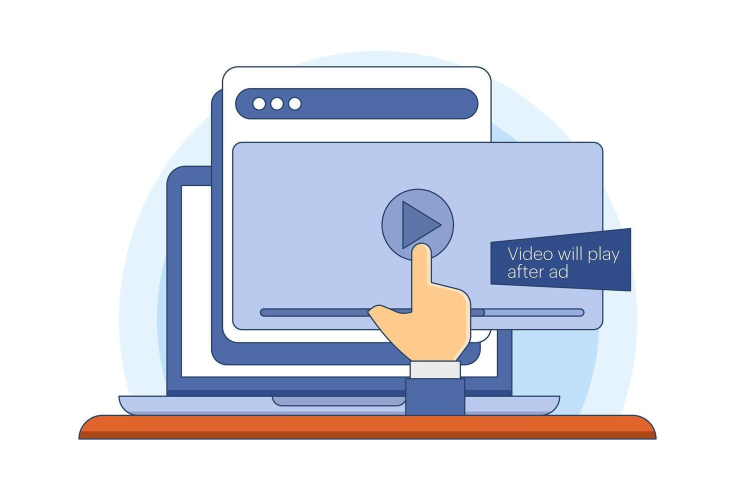 Non-skippable in-stream ad concept. Short ad that viewers have to watch before or during the . Inbound digital marketing business promotion with online broadcasting, illustration. vector