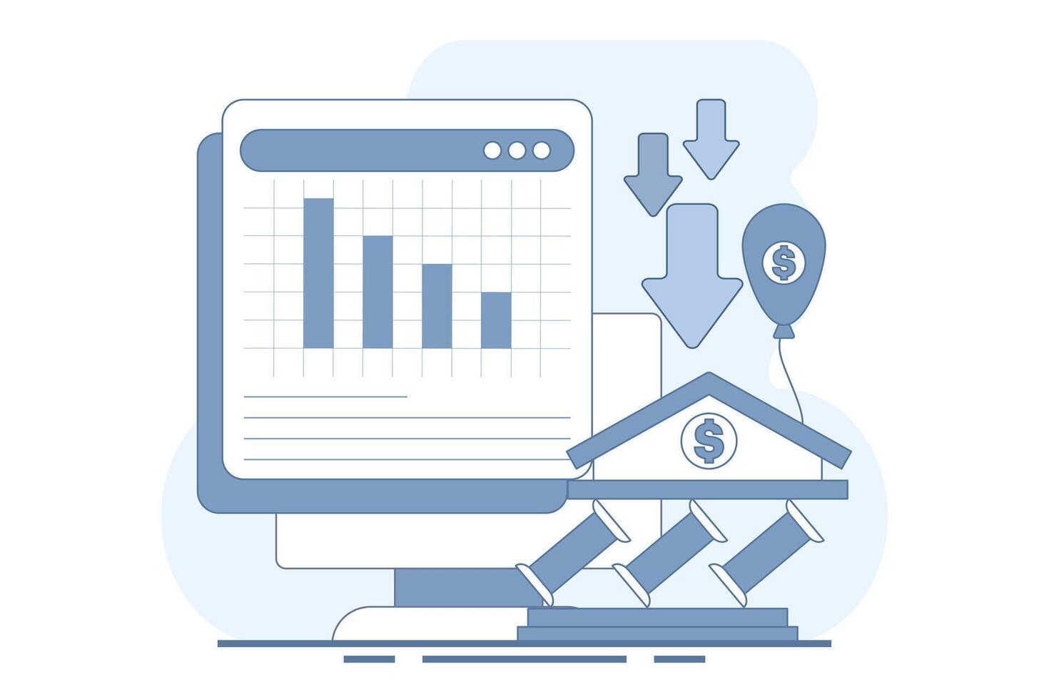 Financial crisis concept. Suffering from inflation, financial losses, economic and investment problems. Stock market crash, speculative financial bubble and recession. Flat illustration. vector