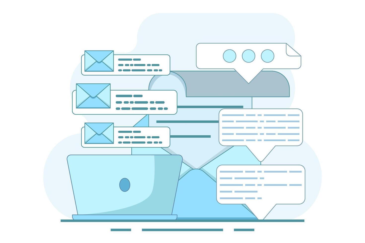 The concept of sending and receiving email messages, social networks, chat. Email Services with Correspondence Delivery. Email Services with Correspondence Delivery, Mail Messages, and Marketing. vector