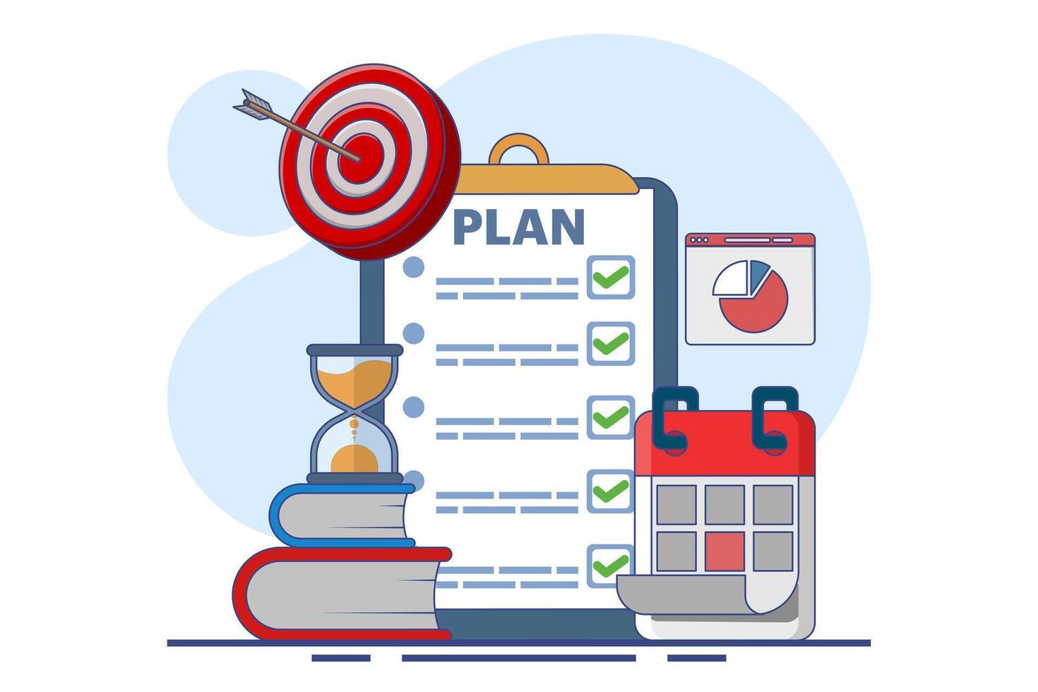 Concept of business planning, target, business workflow, time management, planning, task implementation, teamwork, meeting. Creative design for web, marketing materials, business presentations. vector