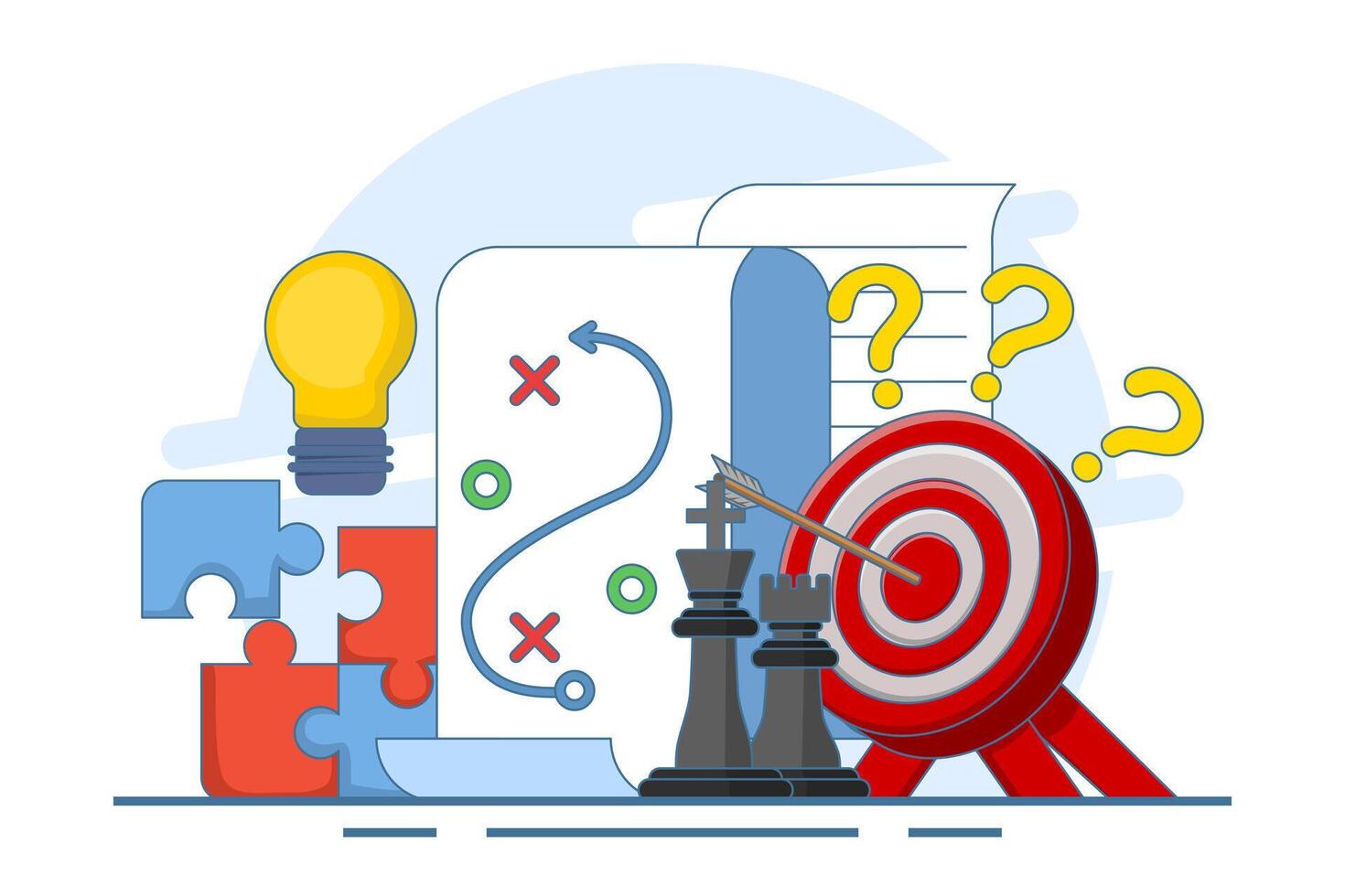 Business strategic planning concept, chess piece strategy, plan to overcome difficulties to achieve goals or objectives, business success, business planning tactics chart to achieve success. vector