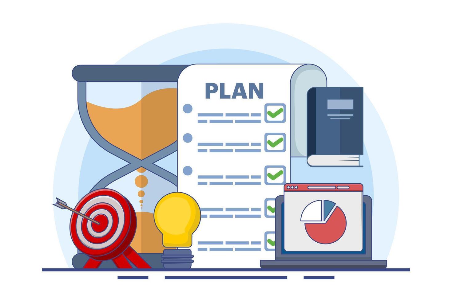 Concept of business planning, target, business workflow, time management, planning, task implementation, teamwork, meeting. Creative design for web, marketing materials, business presentations. vector