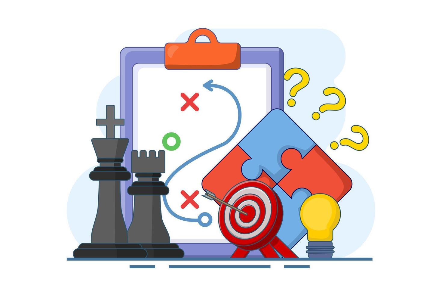 Business strategic planning concept, chess piece strategy, plan to overcome difficulties to achieve goals or objectives, business success, business planning tactics chart to achieve success. vector