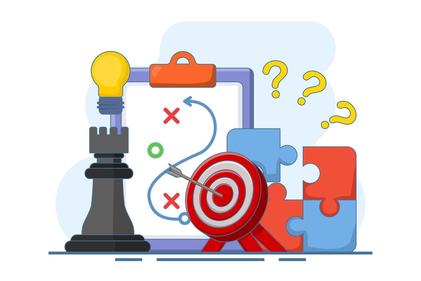 Business strategic planning concept, chess piece strategy, plan to overcome difficulties to achieve goals or objectives, business success, business planning tactics chart to achieve success. vector