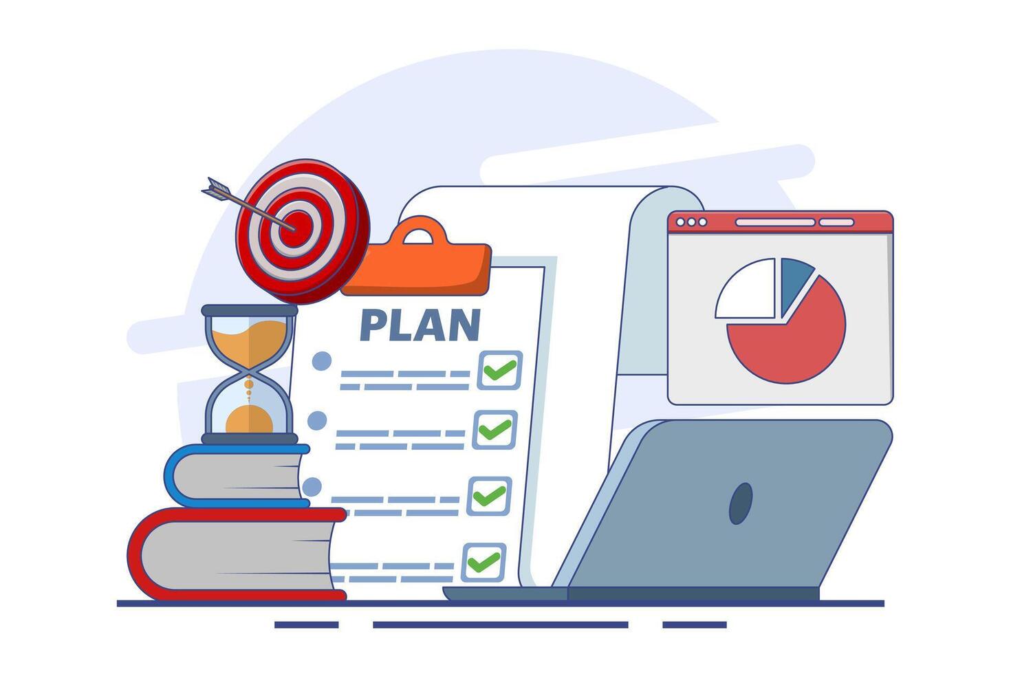Concept of business planning, target, business workflow, time management, planning, task implementation, teamwork, meeting. Creative design for web, marketing materials, business presentations. vector